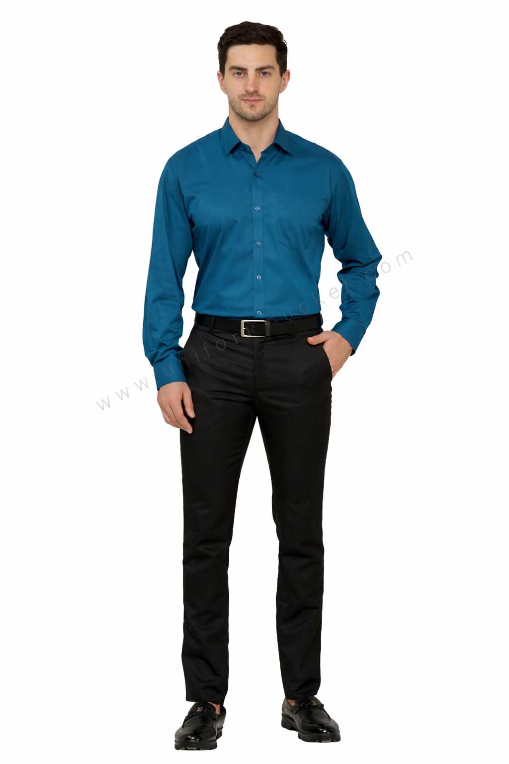 Male Premium Teal Blue Shirt With Pocket view 3